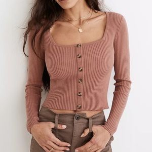 Madewell Rousseau Square-Neck Crop Cardigan Top in Faded Mauve, NB369